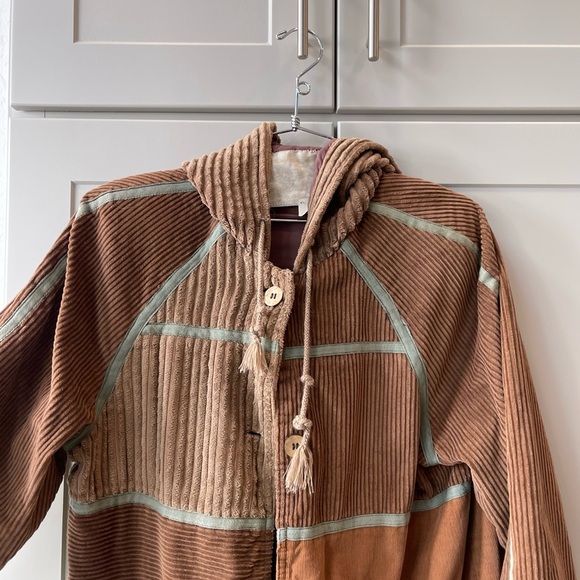 Retro Corduroy Mixed Media Earth Girl Patchwork Trench Coat Cropped Sleeve Small - Picture 4 of 14